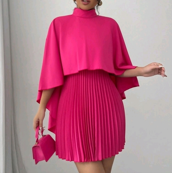Women's Elegant Draped Cloak Collar Pleated Romantic Mini Dress